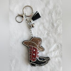 Rhinestone Cowboy Cowgirl Boot And Hat Keychain Bag Charm